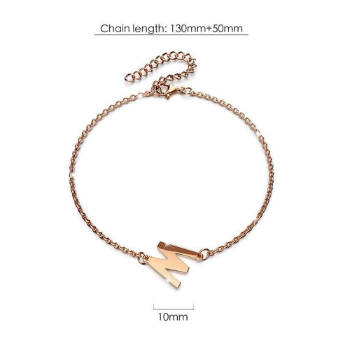Bold Alphabet Letter Initial Charm Bracelet in Rose Gold Tone
